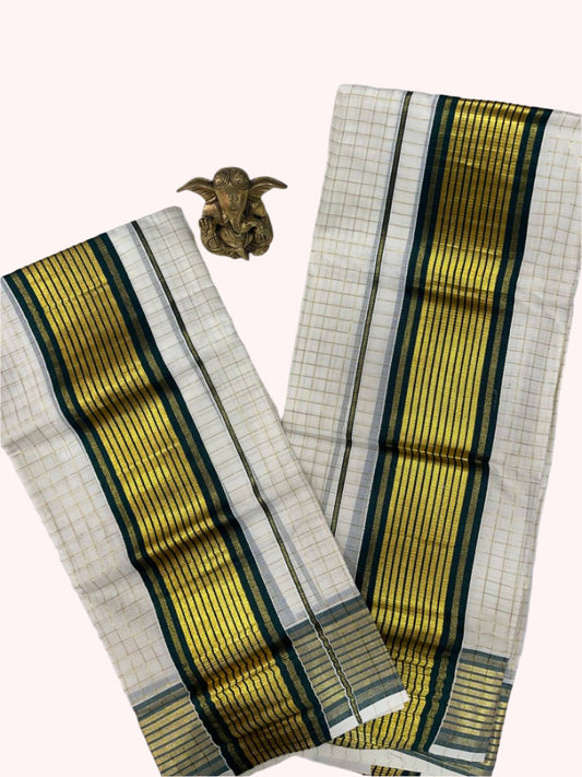Tissue fabric set mund gold,green stripes with check