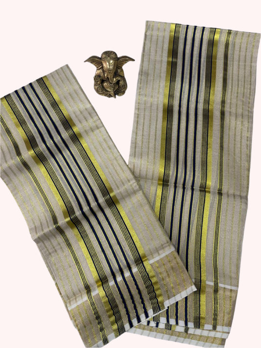 Tissue fabric set mund with black and gold stripes
