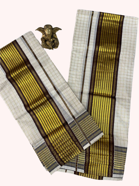 Tissue fabric set mund with gold stripes and check