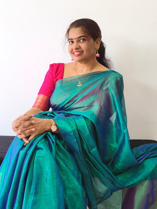 Peacock Colour Mul Tissue Saree