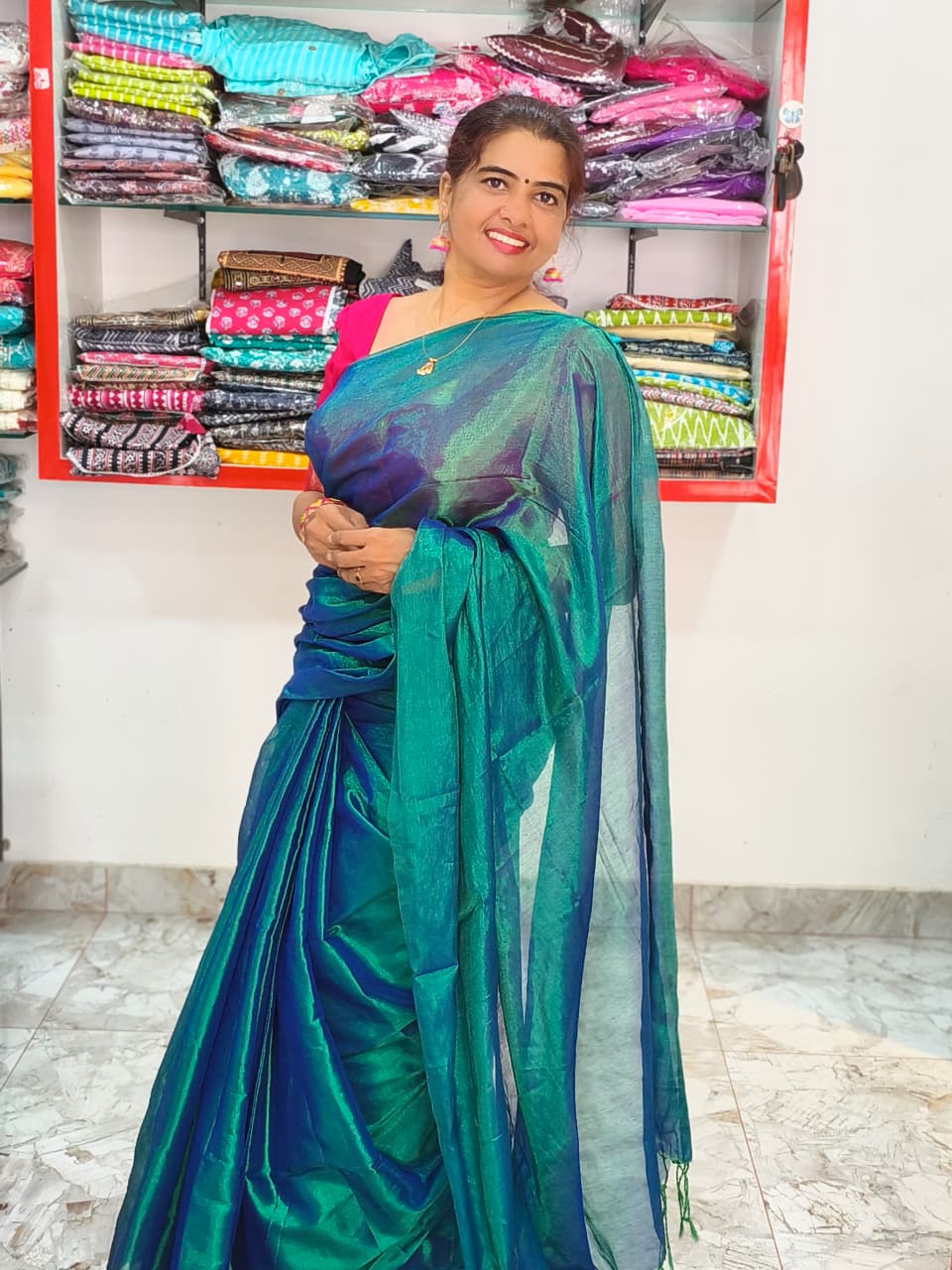 Peacock Colour Mul Tissue Saree