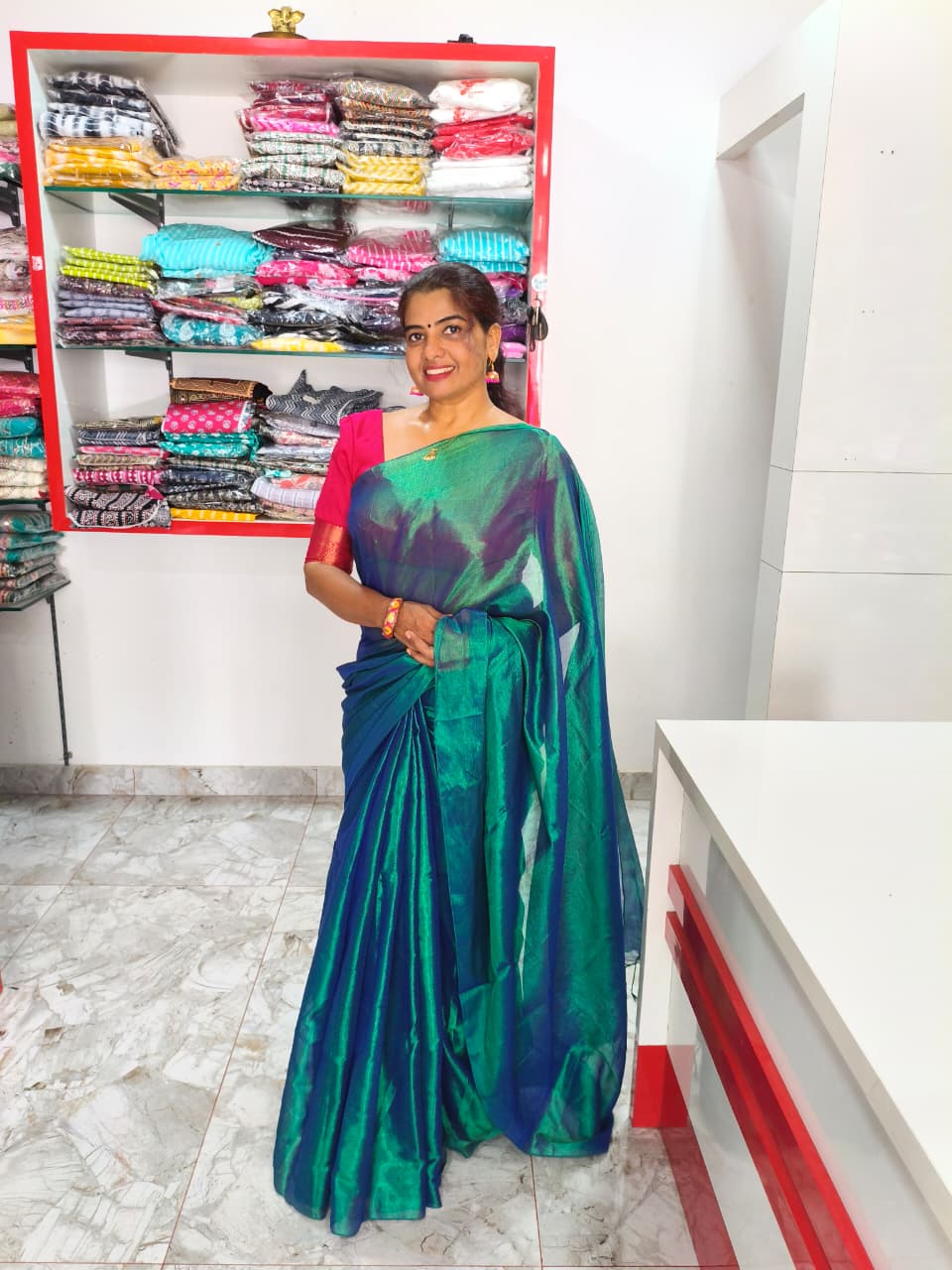 Peacock Colour Mul Tissue Saree