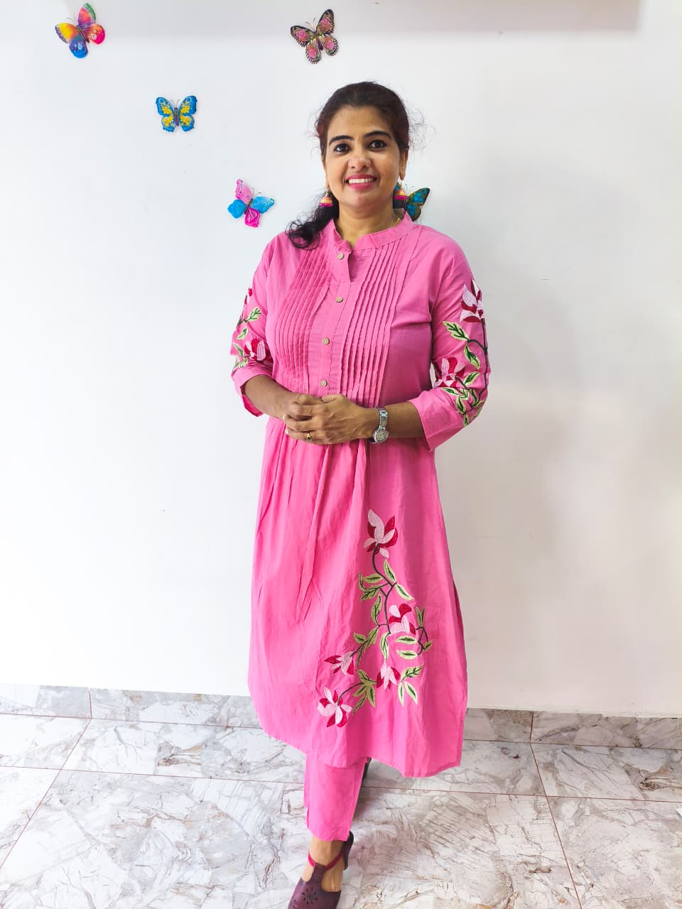 Affordable Pink Cord Set,cotton Embroidery