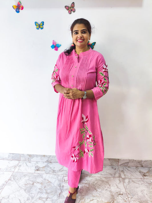 Affordable Pink Cord Set,cotton Embroidery