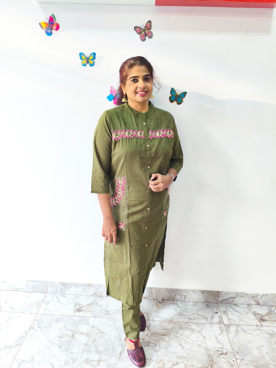 Affordable Green Cord Set,cotton with Embroidery