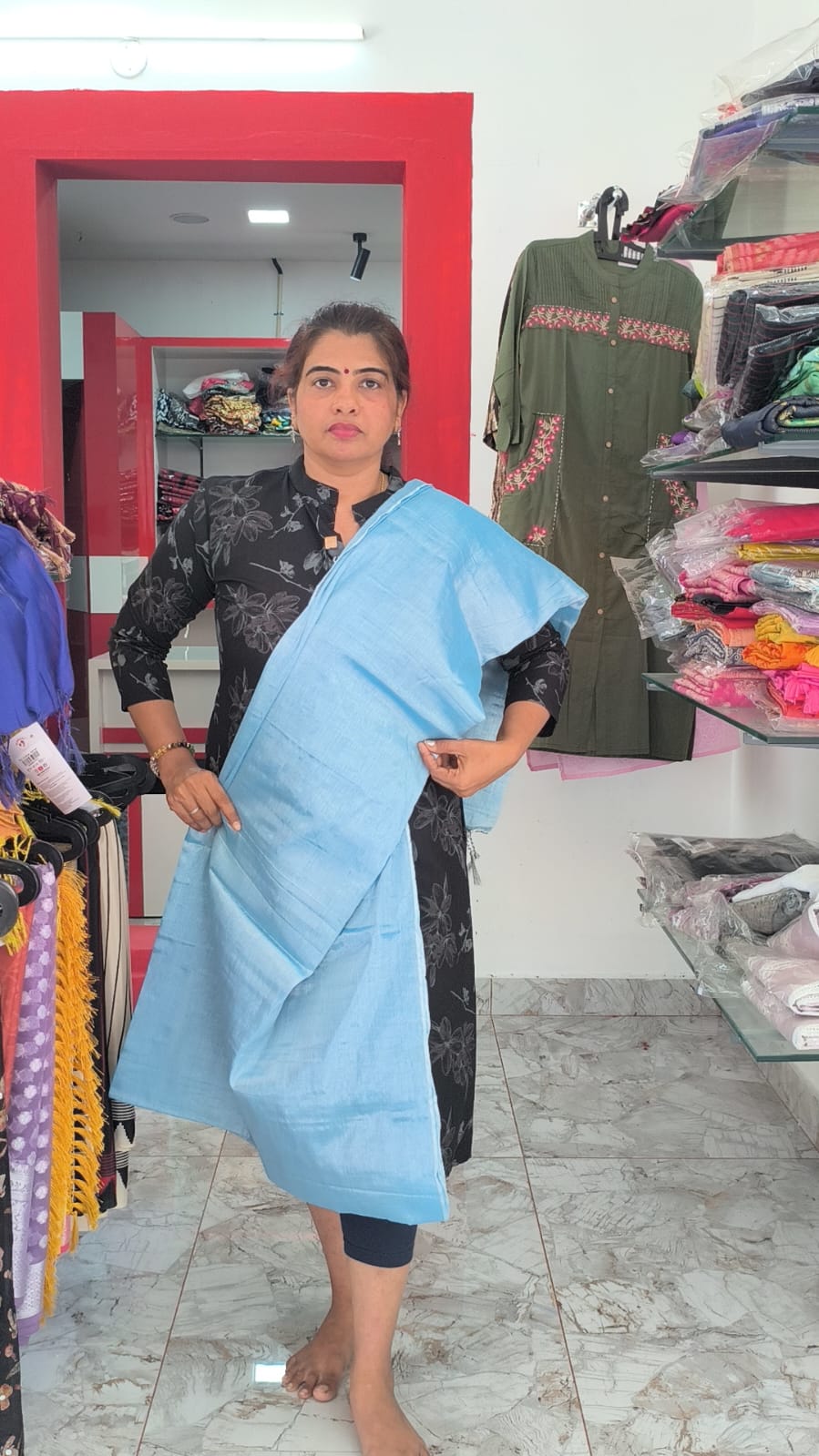 Sky Blue Mul Tissue Saree