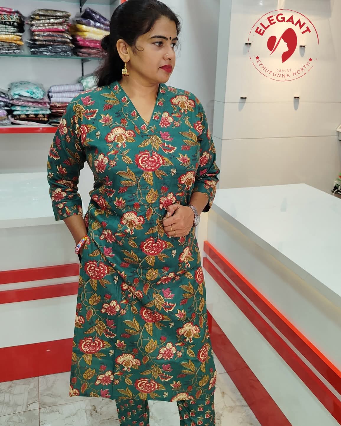 Green Gamti cotton Kurthi Set