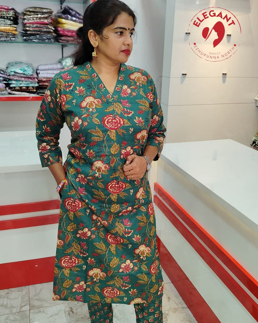 Green Gamti cotton Kurthi Set