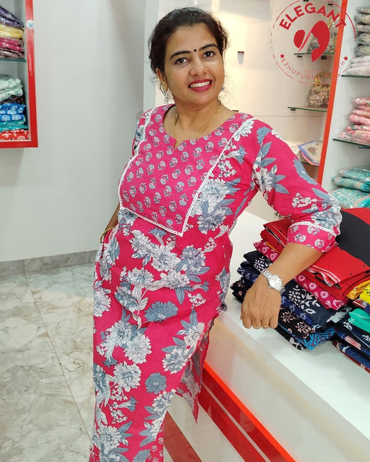 Pink Camric Cotton Cord Set