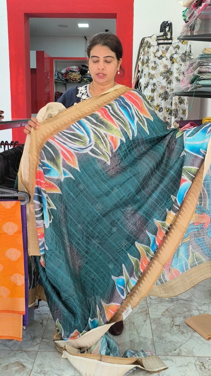 Semi Silk Saree with digital painting