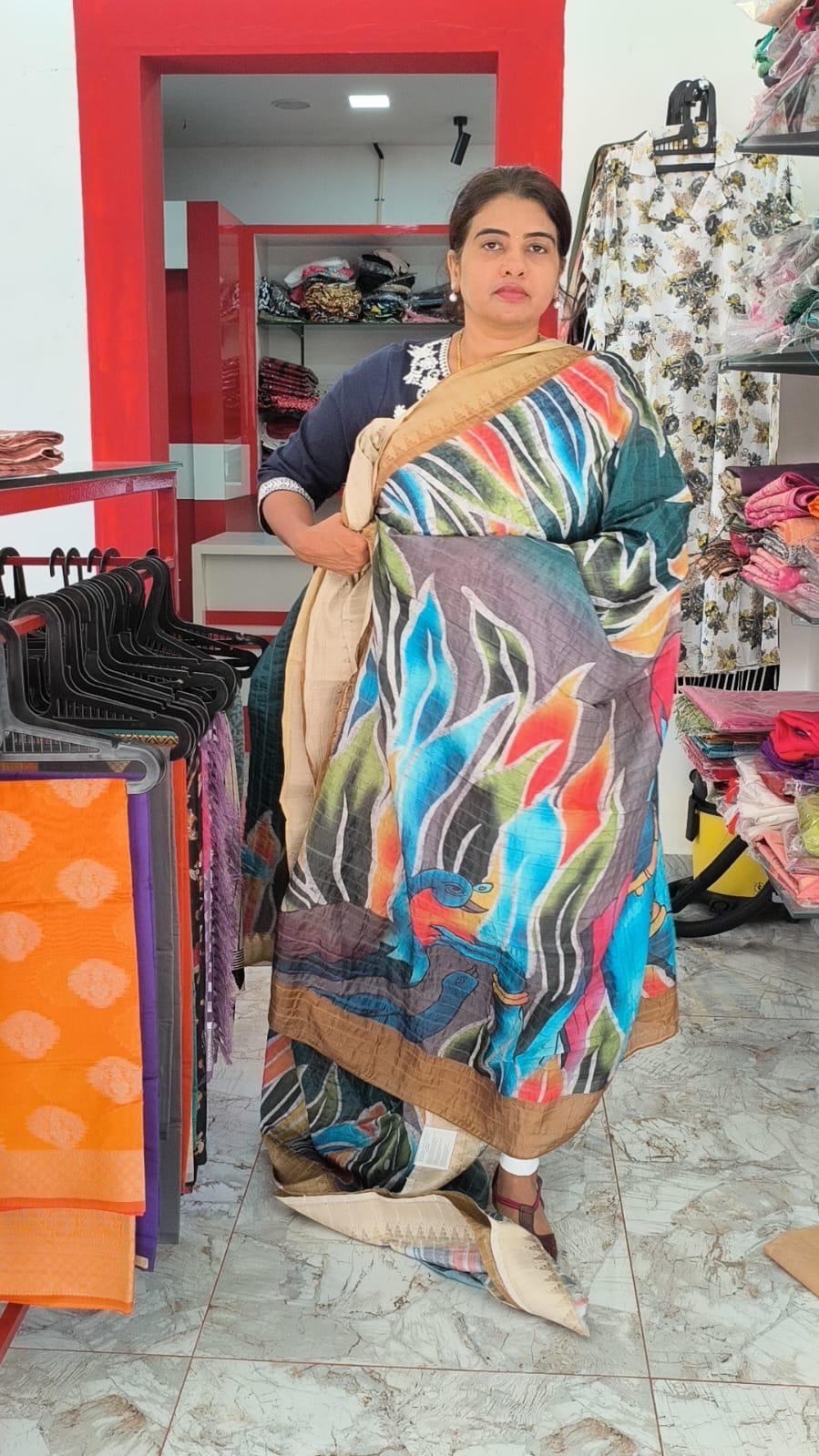 Semi Silk Saree with digital painting