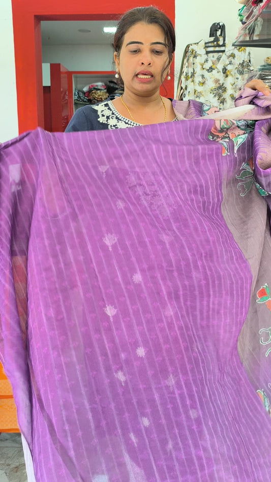 Purple Semi Silk Saree with digital painting