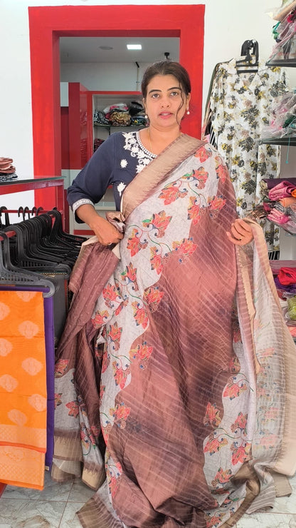 Semi Silk Saree with digital painting