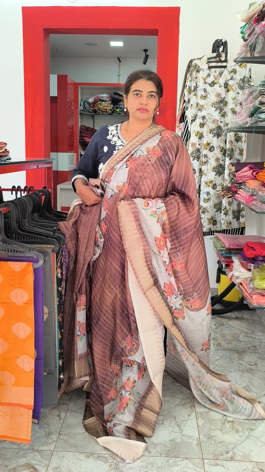 Semi Silk Saree with digital painting