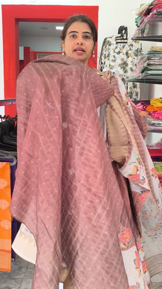 Semi Silk Saree with digital painting