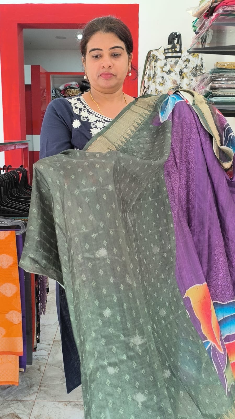 Semi Silk Saree with digital painting