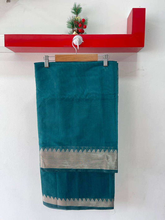 Rama Green Soft Silk Saree with Silver Zari Border