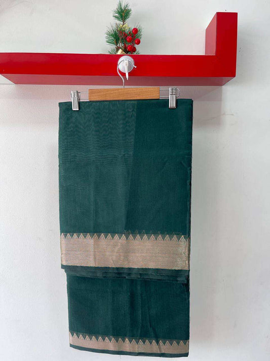 Green Soft Silk Saree with Silver Zari Border