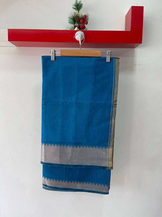 Blue Soft Silk Saree with Silver Zari Border