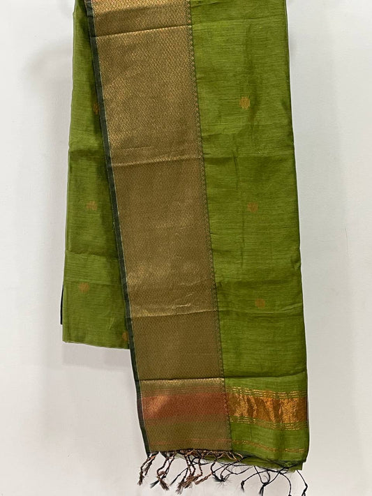 Green and brown striped fabric with a white background