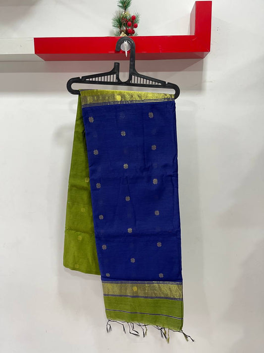 Green and blue saree with silver patterns 