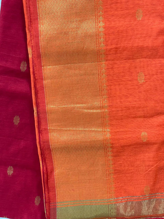 Maheswari Cotton sarees with red body and orange pallu