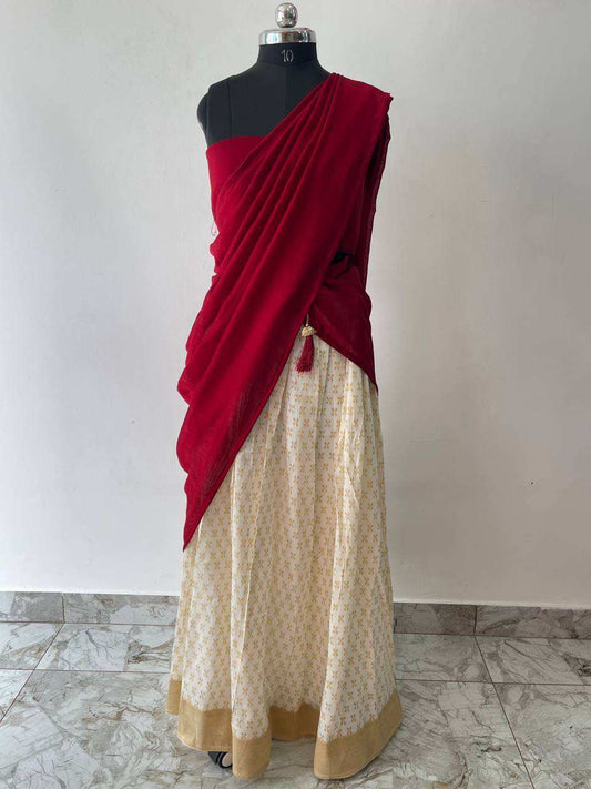 maroon and cream dhavani set