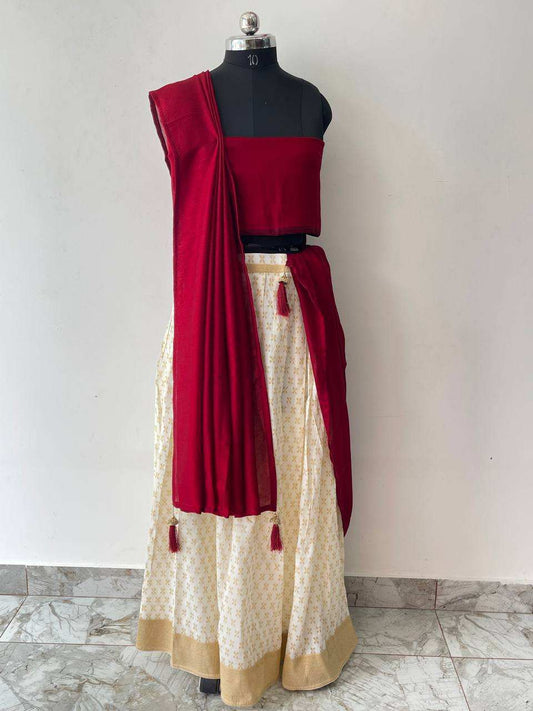 maroon and cream dhavani set