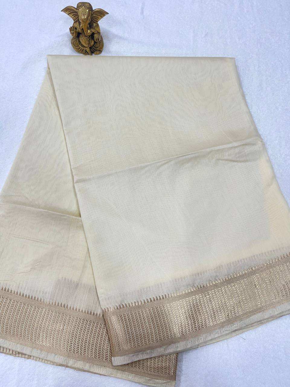 Plain Cream Colour Cotton Silk Saree
