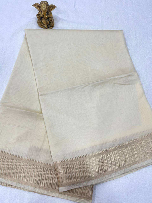Plain Cream Colour Cotton Silk Saree