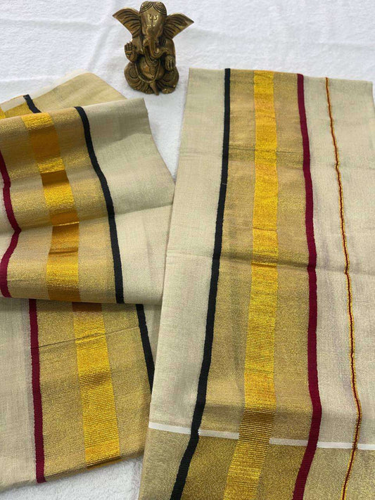 Tissue Set Mund with Red, Black and Kasav Stripes 2.80m 