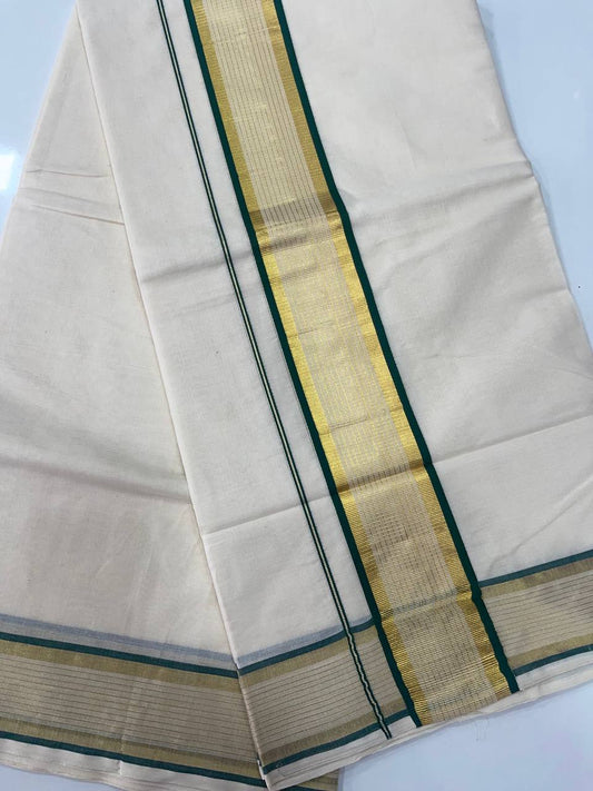Set Saree | Cotton | Green Line and Golden Zari Boarder