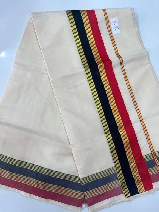 Set Saree | Cotton | Red Black and Golden Zari Boarder