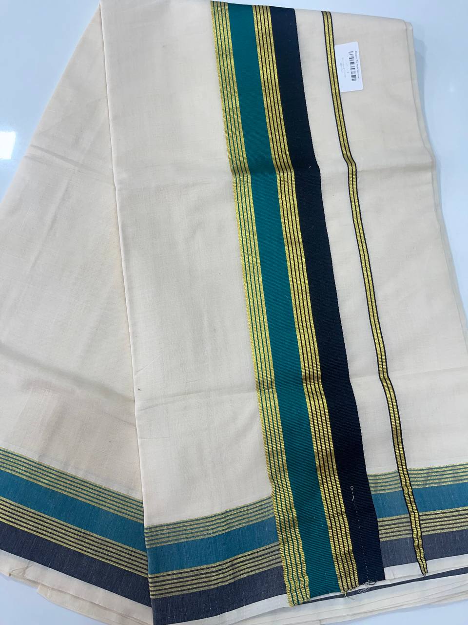 Set Saree | Cotton | Black Green and Golden Zari Boarder