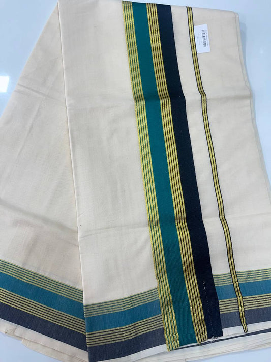 Set Saree | Cotton | Black Green and Golden Zari Boarder