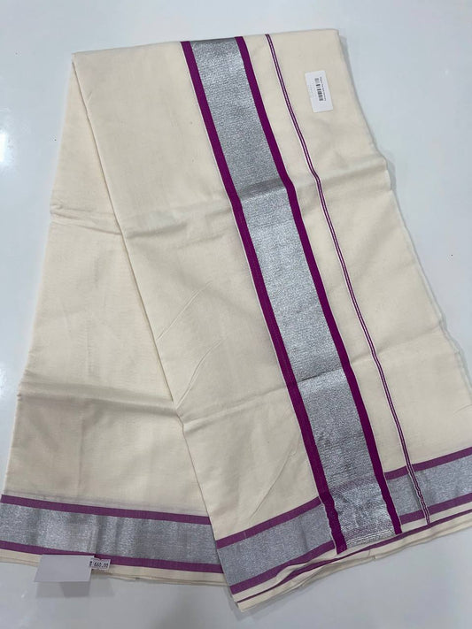 Set Saree | Cotton | Violet Colour-with Silver Zari Boarder