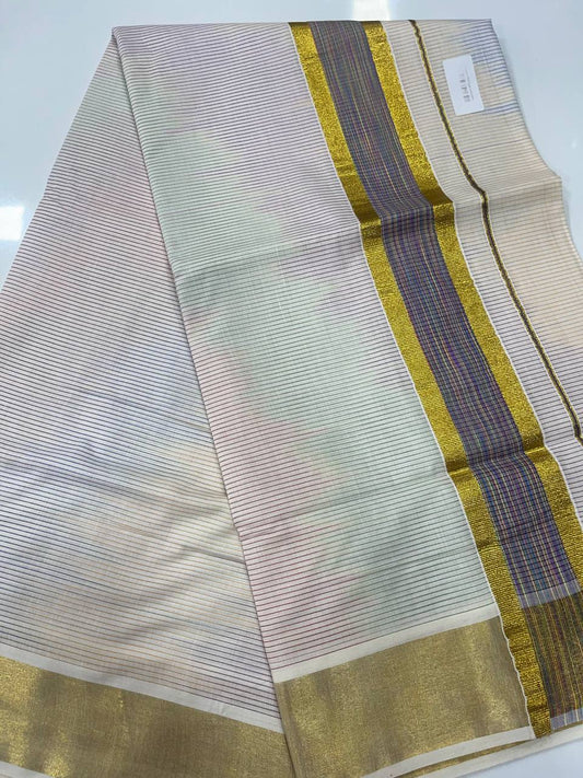 Set Saree | Cotton | Multi Colour with Golden Zari Boarder