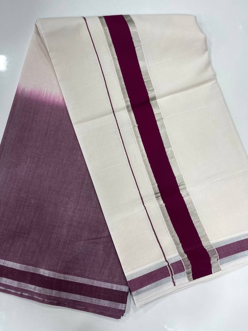 Set Saree | Cotton | Double-Shade With Silver-Zari Boarder