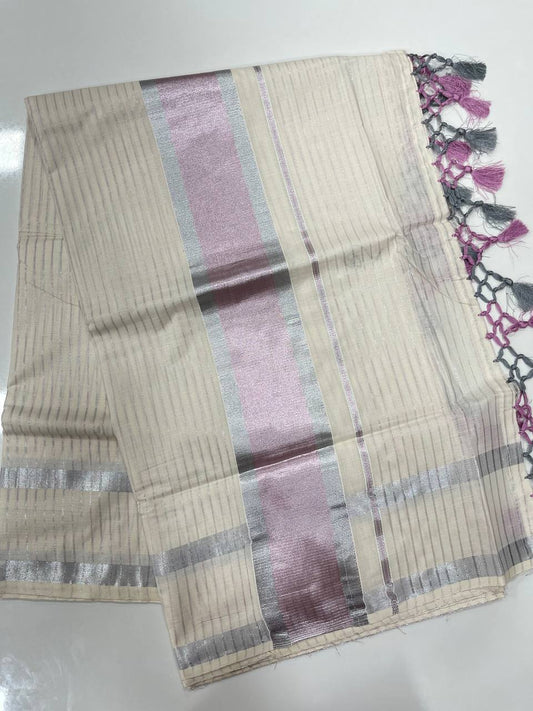 Set Saree | Cotton | Rose & Silver Zari Boarder