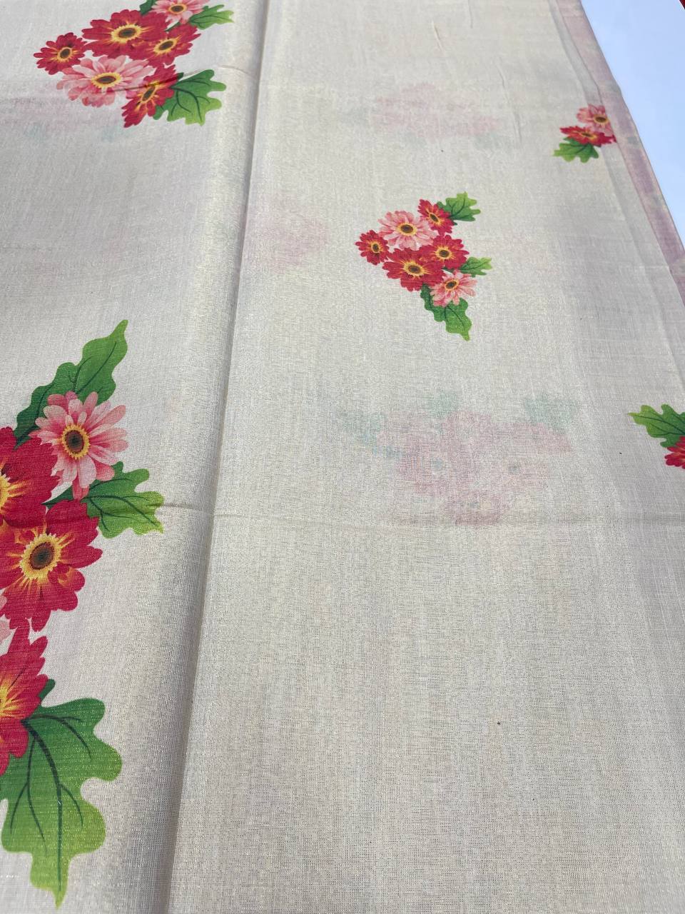 Set Saree | Tissue | All over Flower Digital Print