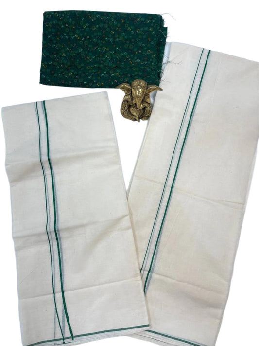 Dark Green eerkilikkara Set Mundu with deep green border and matching blouse fabric traditional Kerala attire